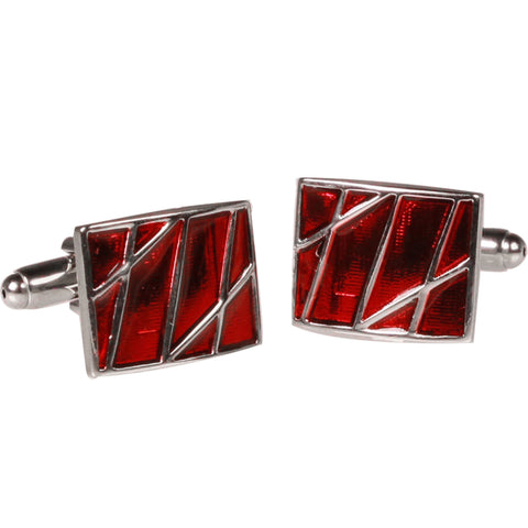 Silvertone Square Red Stone Cufflinks with Jewelry Box