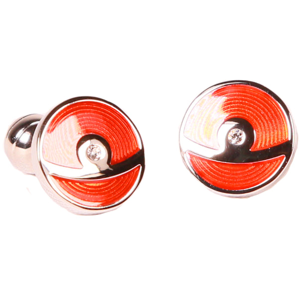 Silvertone Circle Red Cufflinks with Jewelry Box - FHYINC best men's suits, tuxedos, formal men's wear wholesale