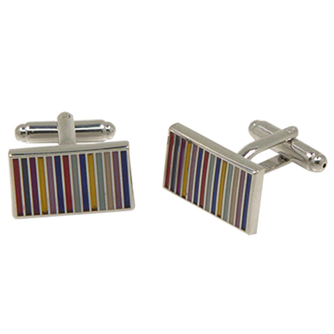 Silvertone Square Multicolor Stripe Cufflinks with Jewelry Box