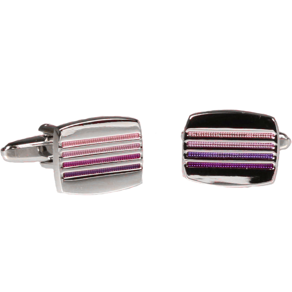 Silvertone Square Purple Stripe Cufflinks with Jewelry Box - FHYINC best men