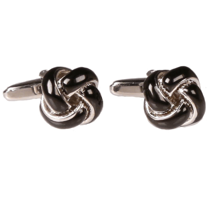 Mens Silvertone Black Circle Knot Cufflinks with Jewelry Box - FHYINC best men's suits, tuxedos, formal men's wear wholesale