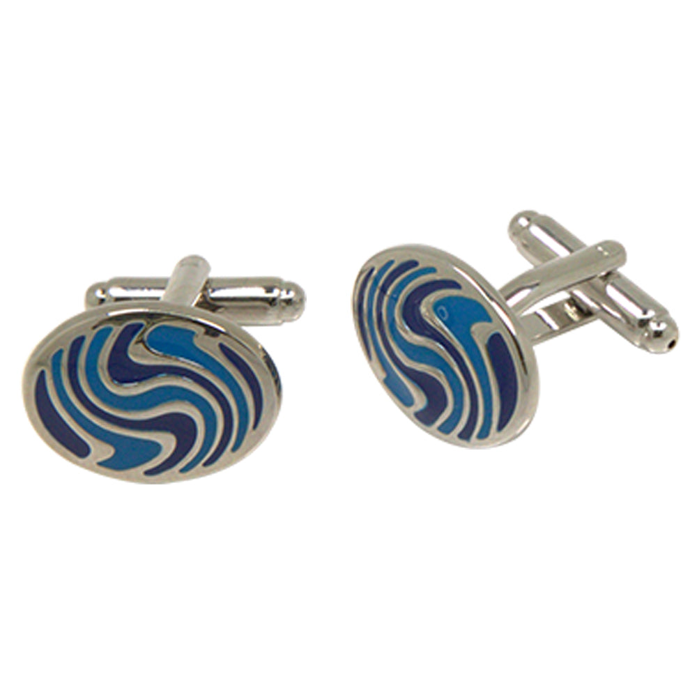Silvertone Circle Blue Geometric Cufflinks with Jewelry Box - FHYINC best men