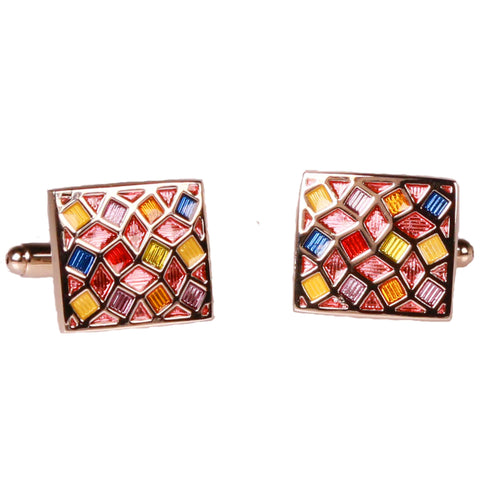 Silvertone Square Multicolor Cufflinks with Jewelry Box