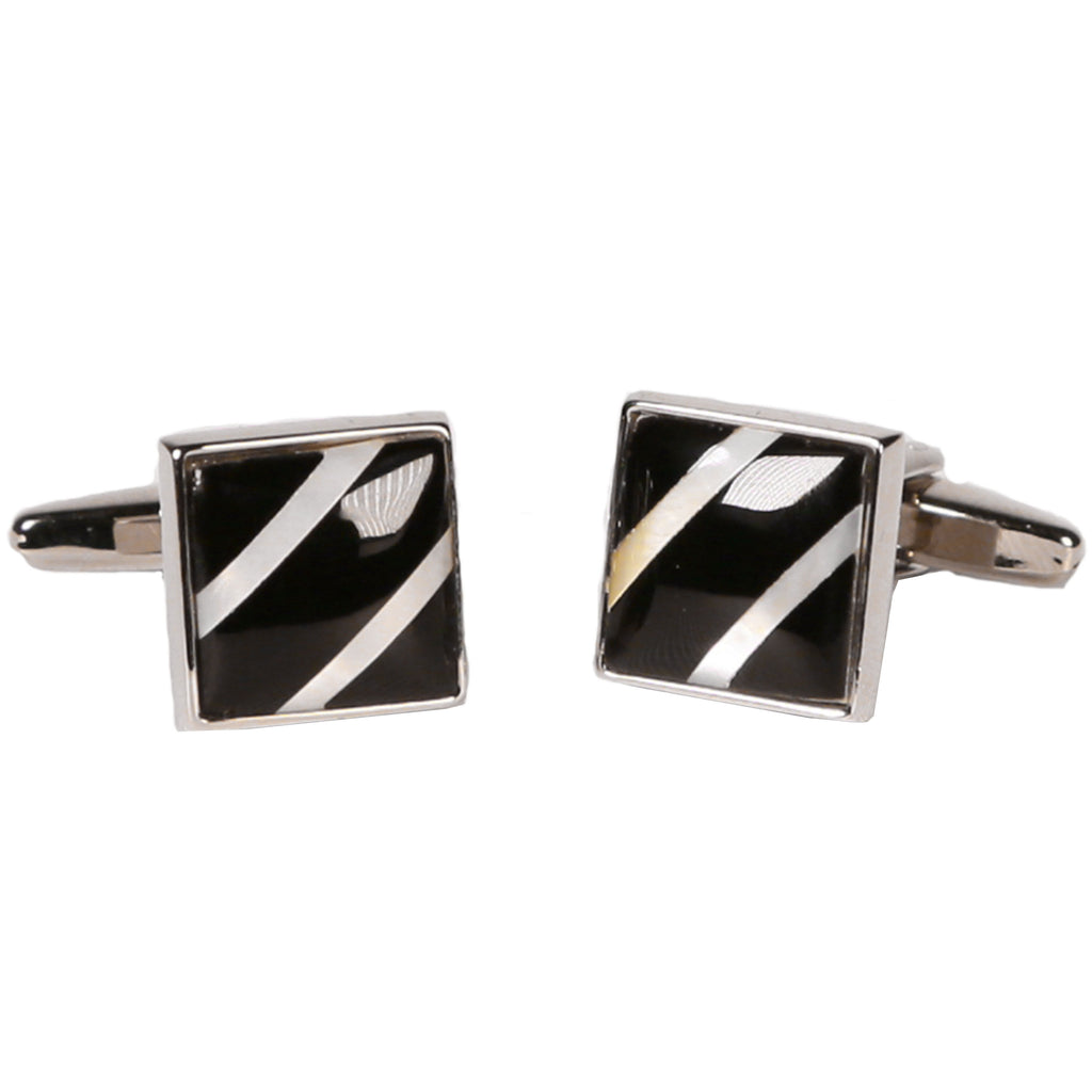 Silvertone Square Black Stripe Cufflinks with Jewelry Box - FHYINC best men