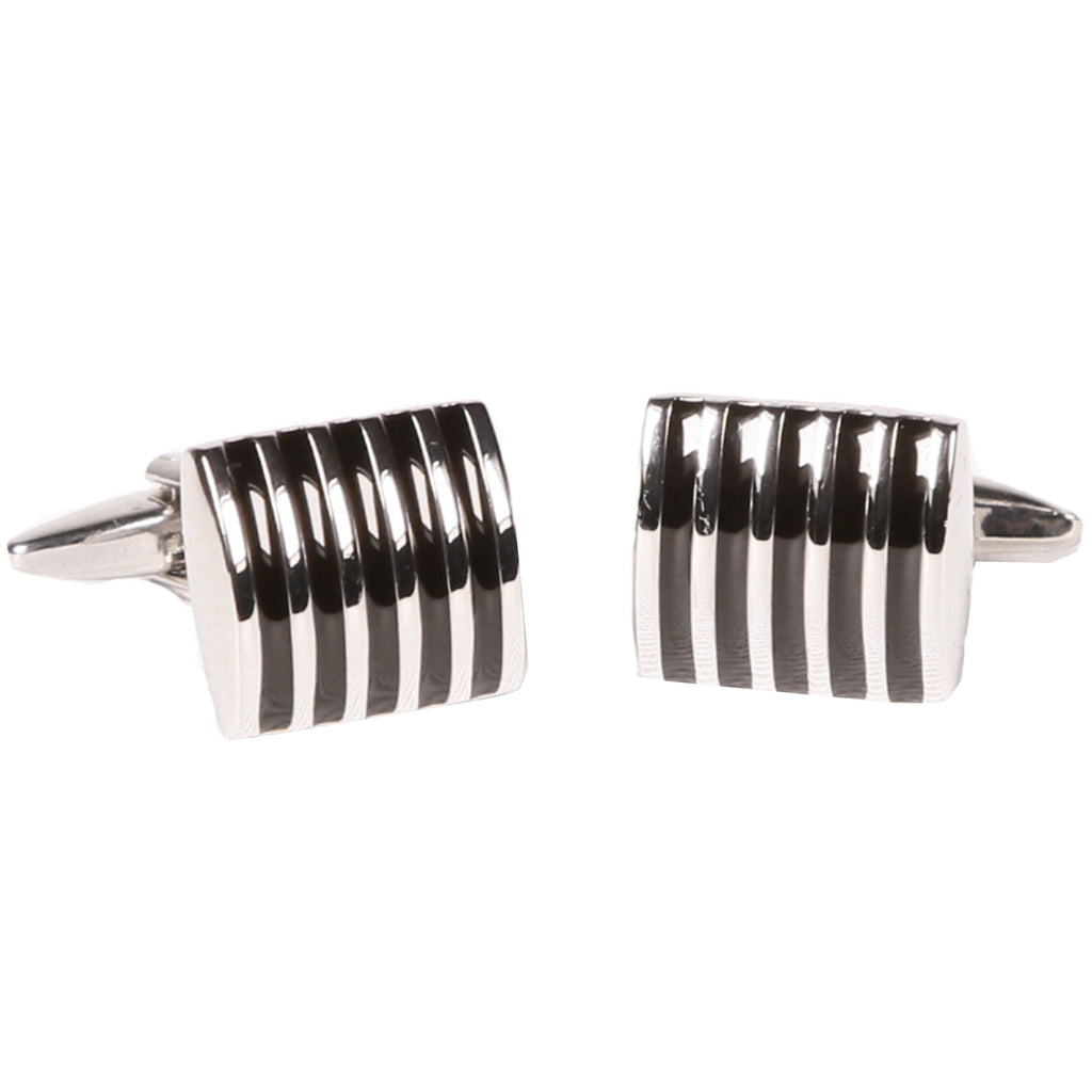 Silvertone Rectangular Stripe Cufflinks with Jewelry Box - FHYINC best men