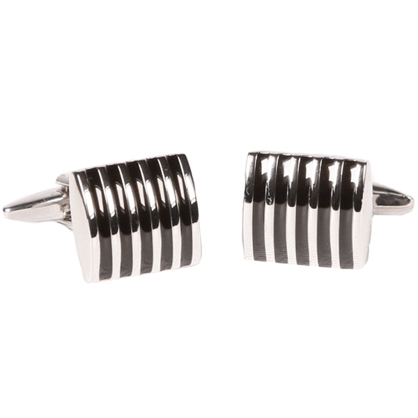 Silvertone Rectangular Stripe Cufflinks with Jewelry Box - FHYINC best men's suits, tuxedos, formal men's wear wholesale