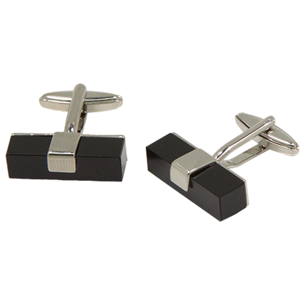 Silvertone Rectangular Black Cufflinks with Jewelry Box - FHYINC best men