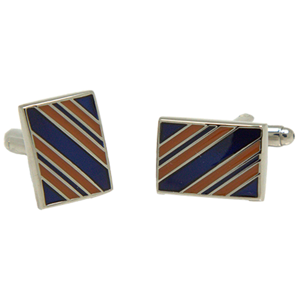 Men’s Silvertone Square Blue/Orange Diagonal Stripes Cufflinks - FHYINC best men