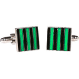 Silvertone Square Green Stripe Cufflinks with Jewelry Box - FHYINC best men's suits, tuxedos, formal men's wear wholesale