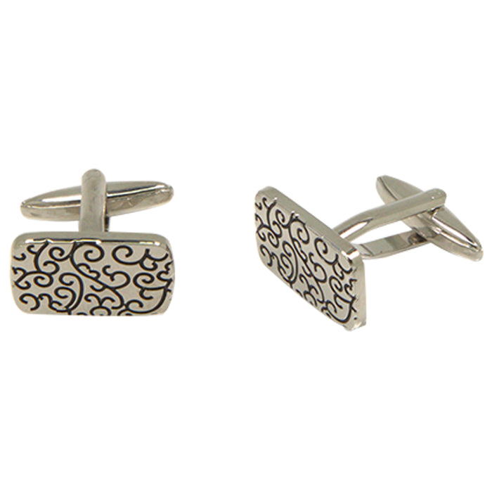 Men’s Silvertone Square Black Swirl Pattern Cufflinks - FHYINC best men's suits, tuxedos, formal men's wear wholesale