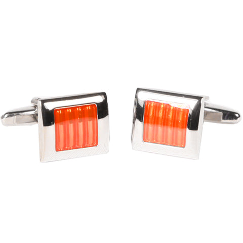 Silvertone Square Orange Gemstone Cufflinks with Jewelry Box