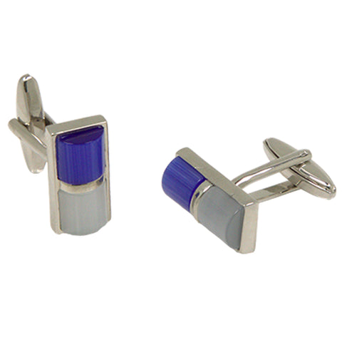 Silvertone Blue/White Gemstone Cufflinks with Jewelry Box