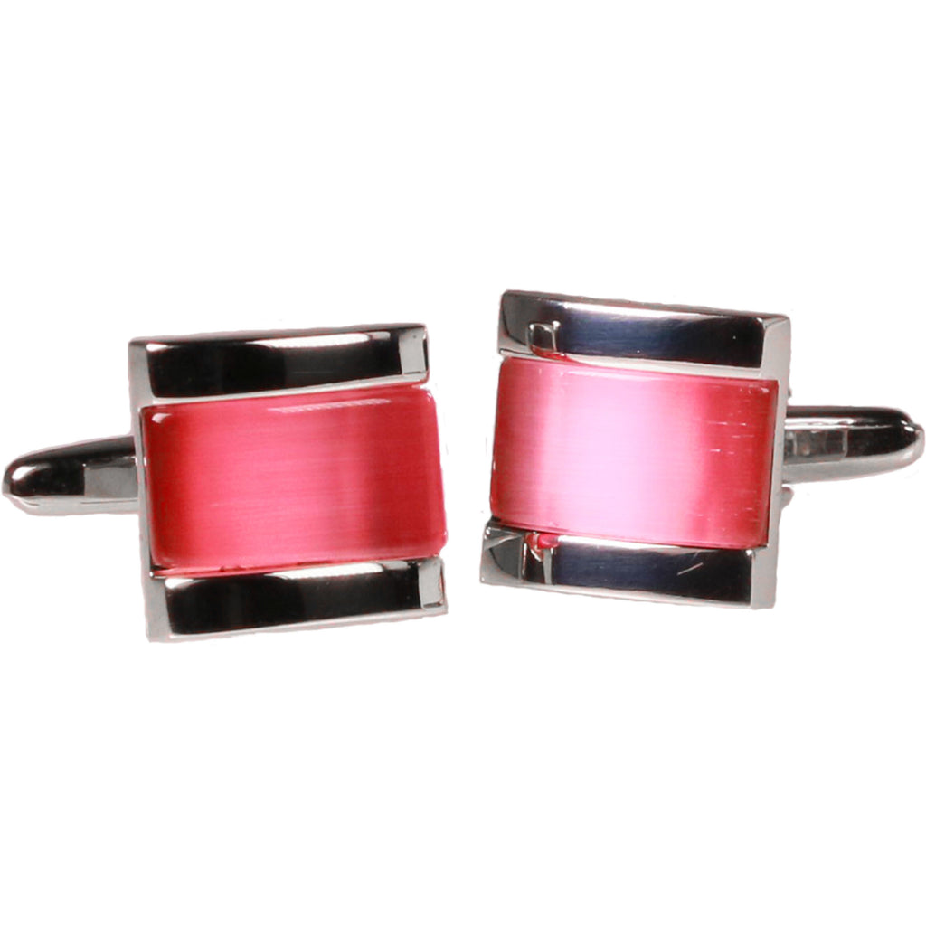 Silvertone Square Pink Gem Stone Cufflinks with Jewelry Box - FHYINC best men
