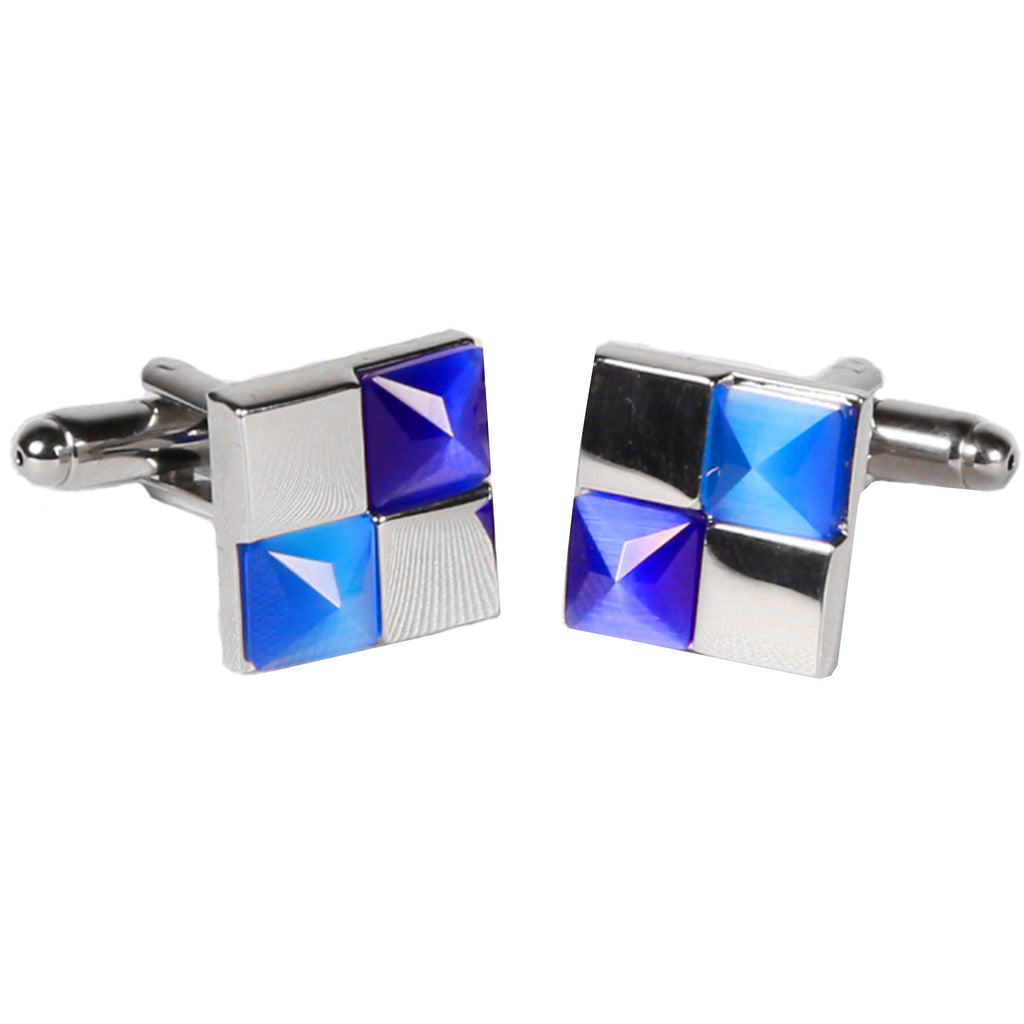 Silvertone Square Blue/Silver Cufflinks with Jewelry Box - FHYINC best men