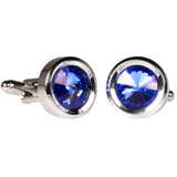 Silvertone Circle Blue Gemstone Cufflinks with Jewelry Box - FHYINC best men's suits, tuxedos, formal men's wear wholesale
