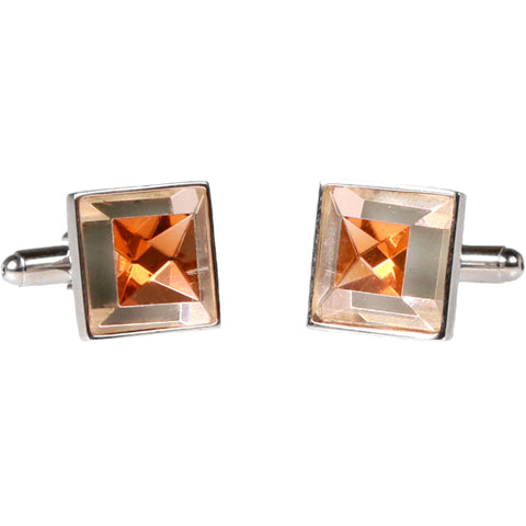 Silvertone Square Gold Gemstone Cufflinks with Jewelry Box