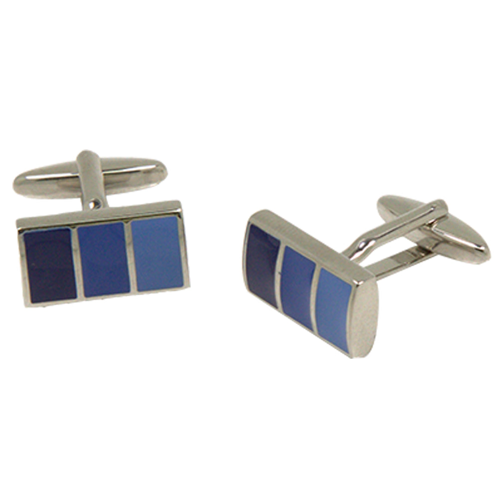 Silvertone Square Blue Stripe Gradient Cufflinks with Jewelry Box - FHYINC best men
