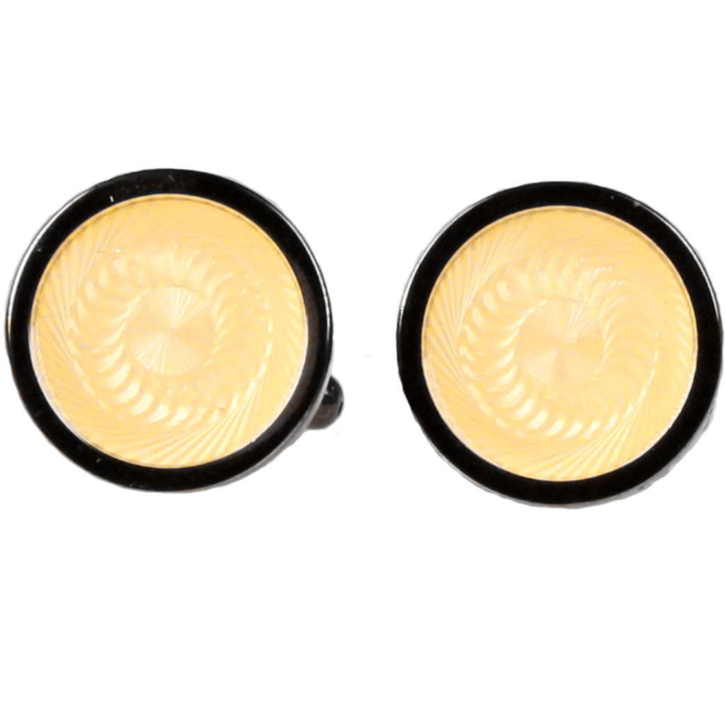 Silvertone Circle Yellow/Ivory Sprial Cufflinks with Jewelry Box - FHYINC best men