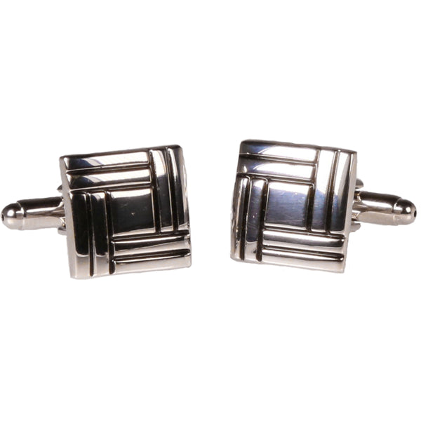 Silvertone Square Silver Quilt Cufflinks with Jewelry Box - FHYINC best men's suits, tuxedos, formal men's wear wholesale