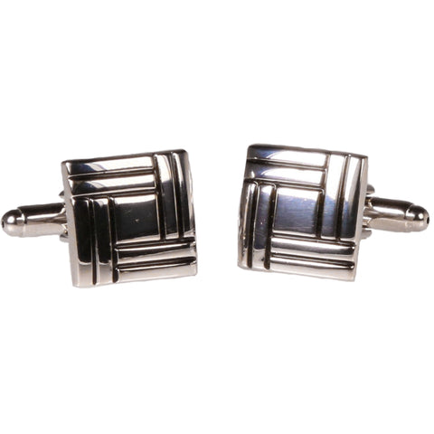 Silvertone Square Silver Quilt Cufflinks with Jewelry Box