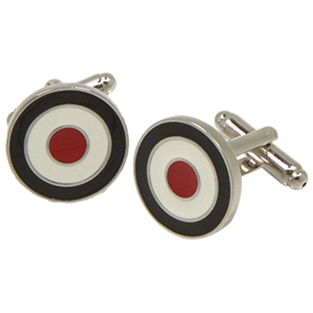Men’s Silvertone Circular Black/Red Circles Cufflinks - FHYINC best men