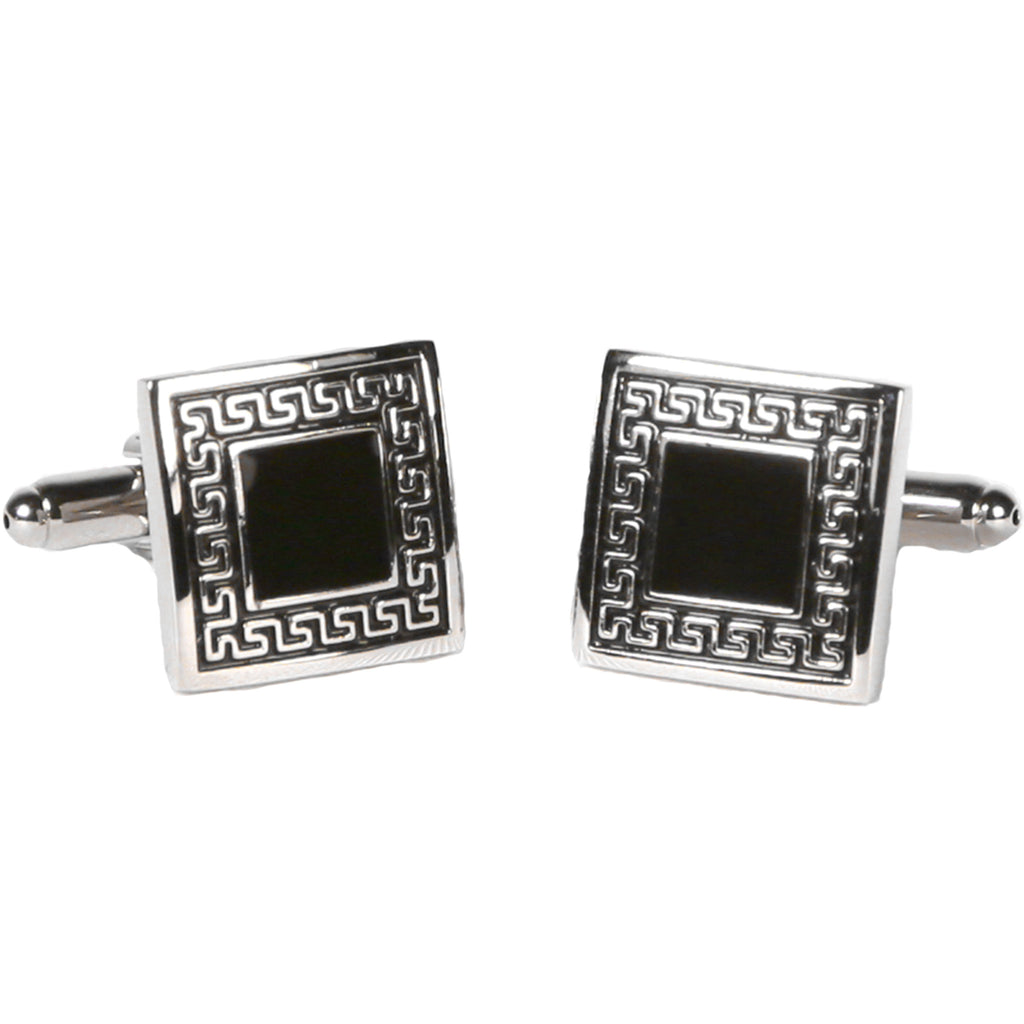 Silvertone Square Black/Silver Cufflinks with Jewelry Box - FHYINC best men