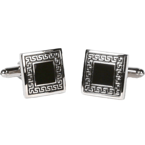 Silvertone Square Black/Silver Cufflinks with Jewelry Box