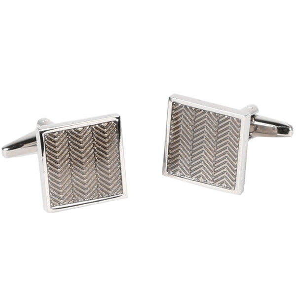 Silvertone Square Geometric Pattern Cufflinks with Jewelry Box - FHYINC best men's suits, tuxedos, formal men's wear wholesale