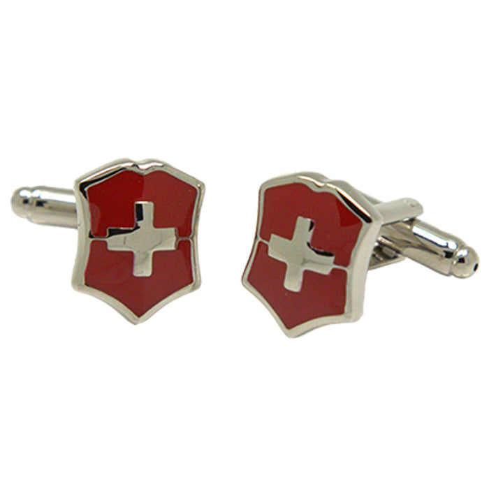 Men’s Silvertone Novelty Red Shield Cufflinks - FHYINC best men's suits, tuxedos, formal men's wear wholesale