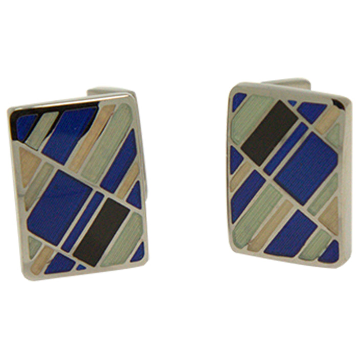 Men’s Silvertone Square Blue Retro Pattern Cufflinks - FHYINC best men's suits, tuxedos, formal men's wear wholesale