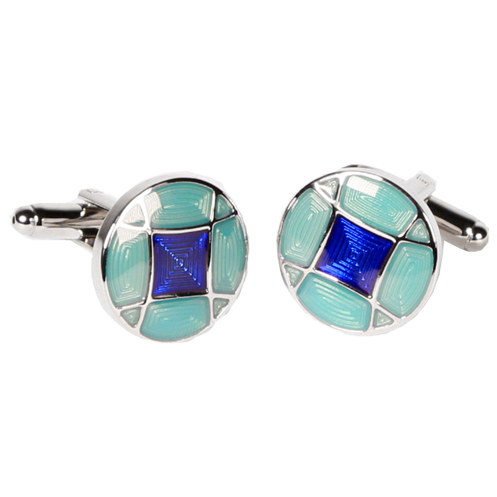 Silvertone Circle Blue Gemstone Cufflinks with Jewelry Box - FHYINC best men