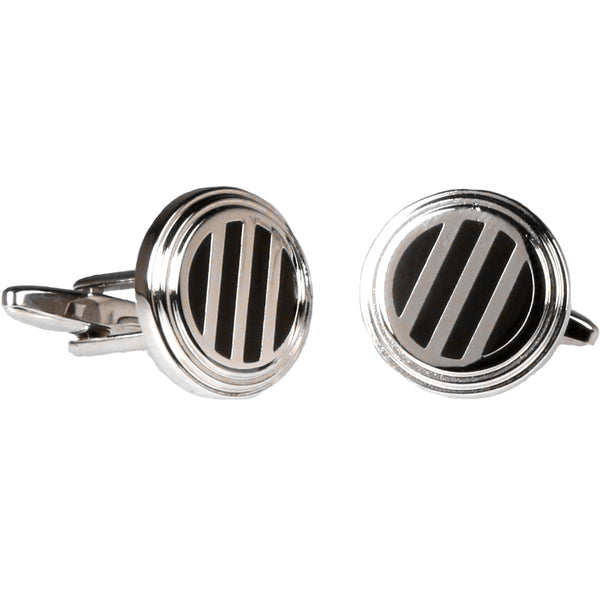 Silvertone Circle Black and Silver Cufflinks with Jewelry Box - FHYINC best men's suits, tuxedos, formal men's wear wholesale
