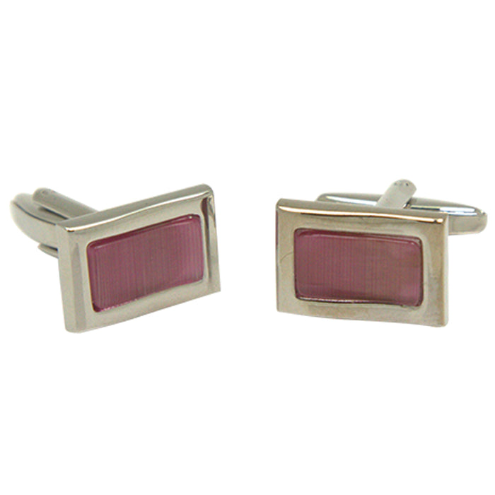 Men’s Silvertone Square Pink Square Gemstone Cufflinks - FHYINC best men's suits, tuxedos, formal men's wear wholesale