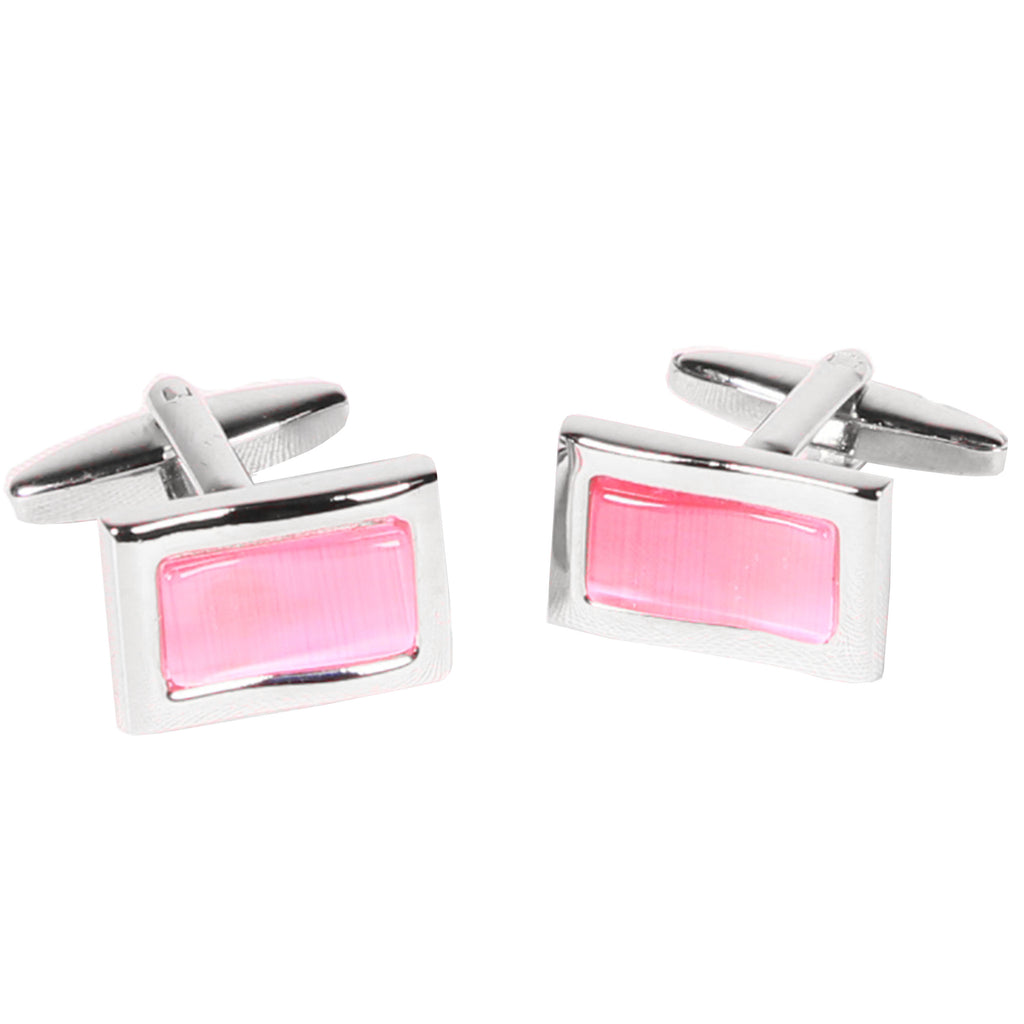 Silvertone Rectangle Pink Gemstone Cufflinks with Jewelry Box - FHYINC best men