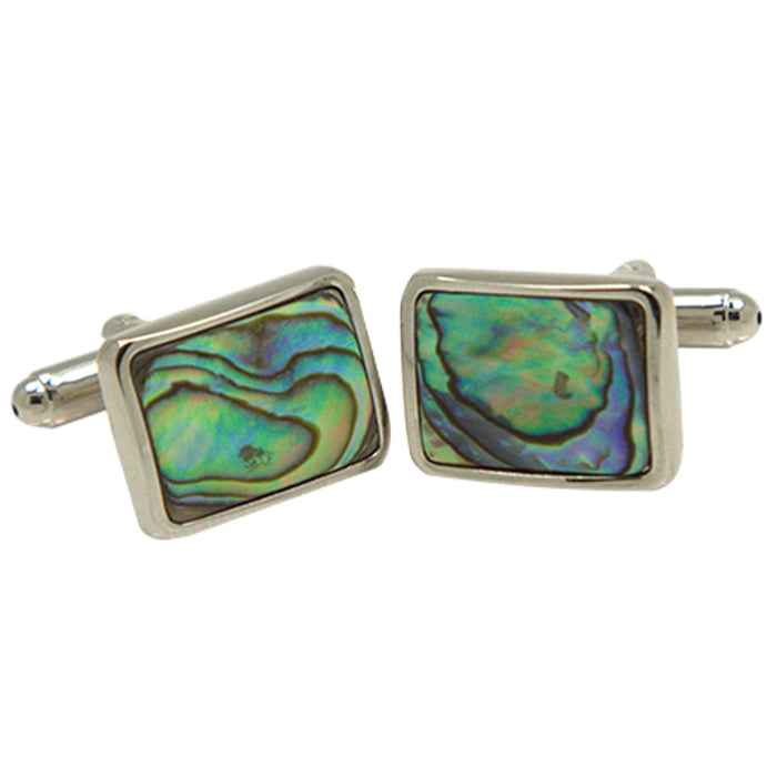 Men’s Silvertone Square Green Holographic Gemstone Cufflinks - FHYINC best men's suits, tuxedos, formal men's wear wholesale