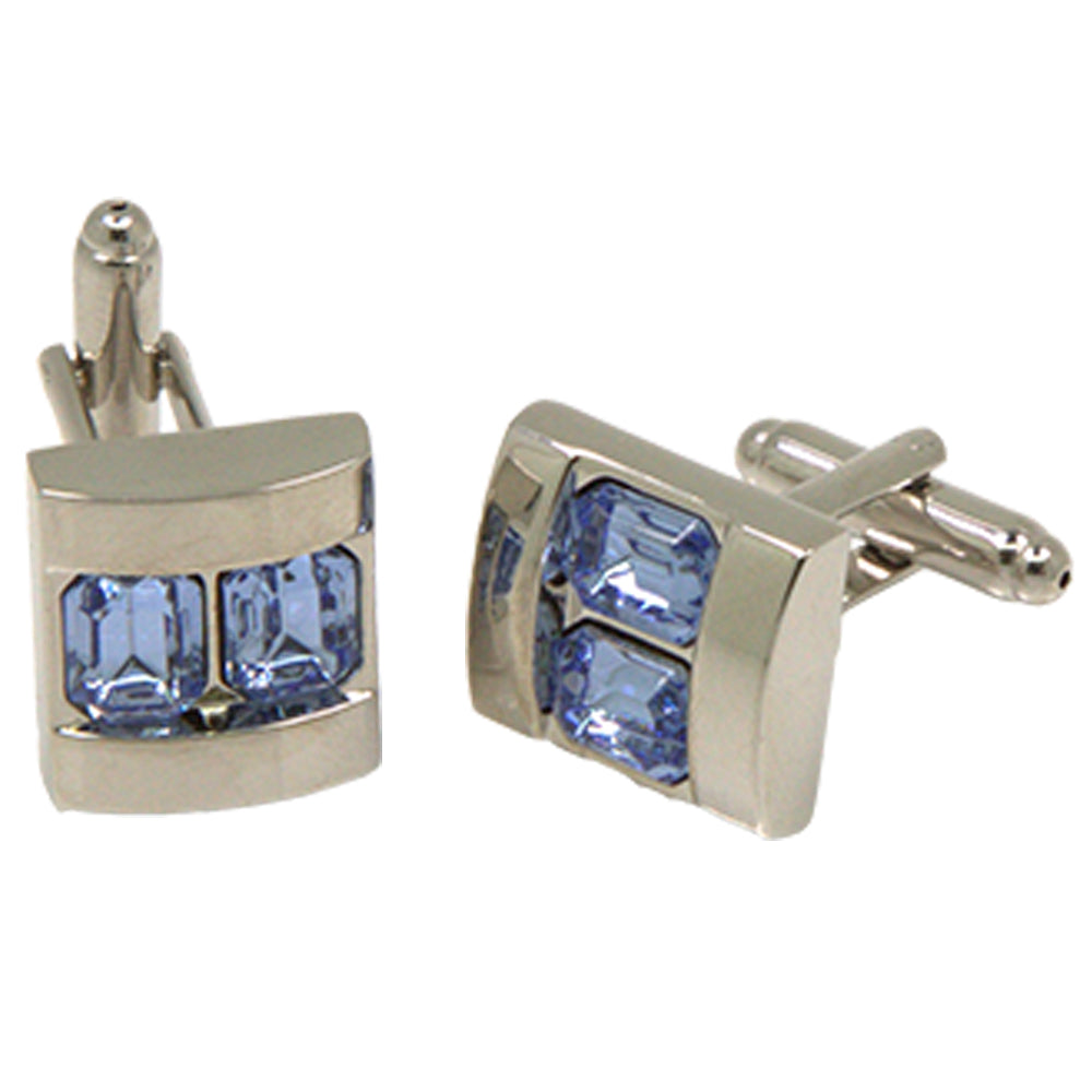 Silvertone Square Double Blue Gemstone Cufflinks with Jewelry Box - FHYINC best men