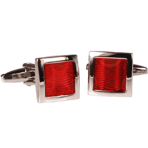 Silvertone Square Red Gemstone Cufflinks with Jewelry Box
