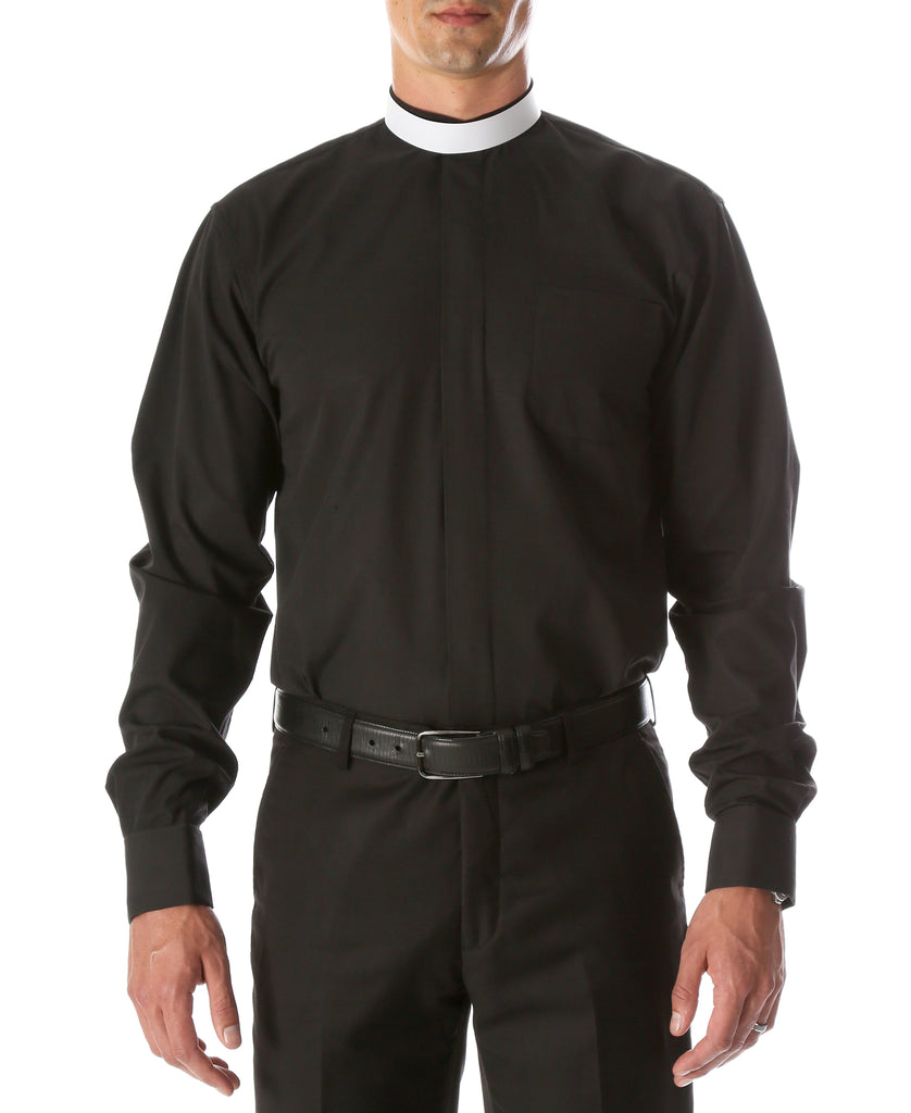 Black Mandarin Collar Clergy Shirt with FULL CIRCLE TAB - FHYINC best men