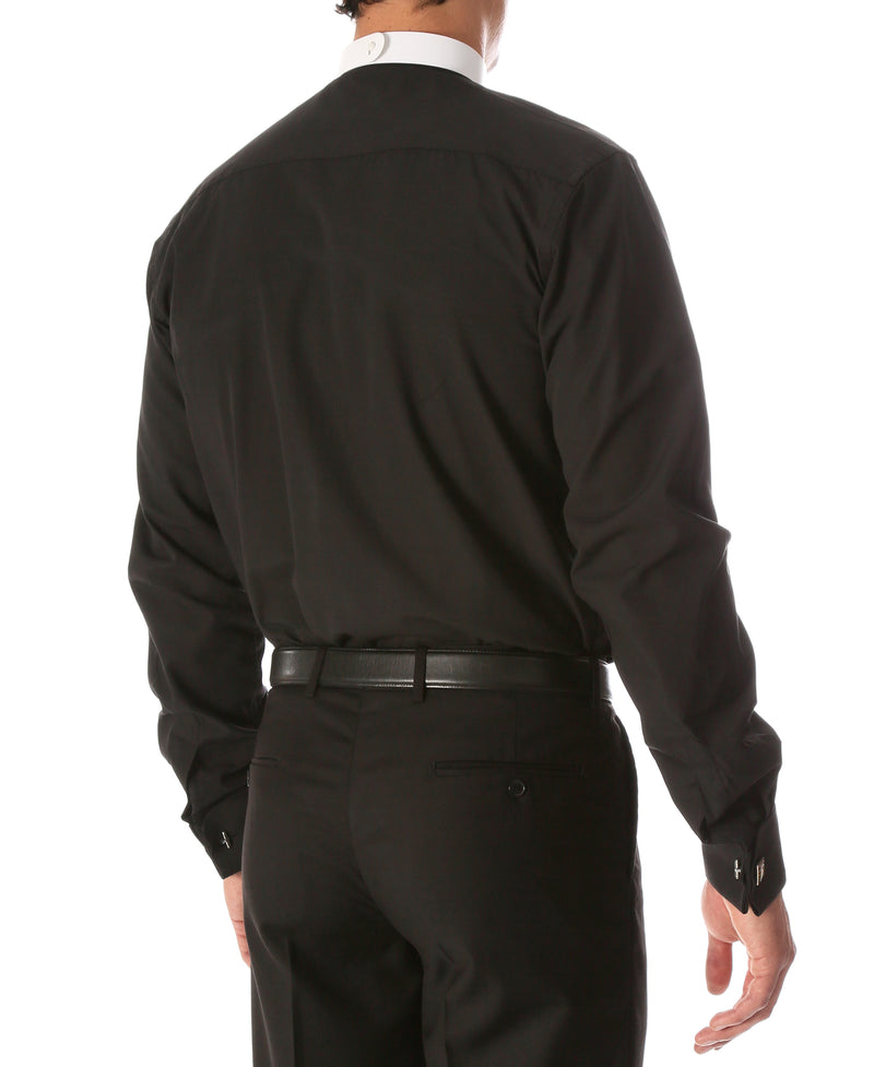 Black Mandarin Collar Clergy Shirt with FULL CIRCLE TAB - FHYINC best men's suits, tuxedos, formal men's wear wholesale