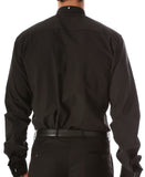 Black Mandarin Collar Clergy Shirt with FULL CIRCLE TAB - FHYINC best men's suits, tuxedos, formal men's wear wholesale