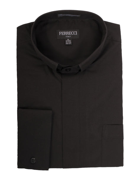 Black Clergy Deacon Bishop Priest Mandarin Half-Tab Collar Dress Shirt - FHYINC best men's suits, tuxedos, formal men's wear wholesale