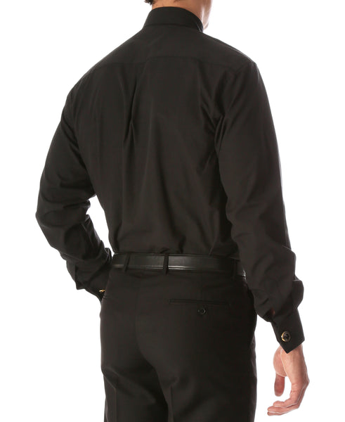 Black Clergy Deacon Bishop Priest Mandarin Half-Tab Collar Dress Shirt - FHYINC best men's suits, tuxedos, formal men's wear wholesale