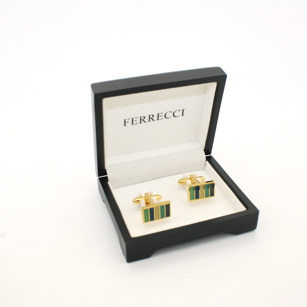 Goldtone Blue Cuff Links With Jewelry Box - FHYINC