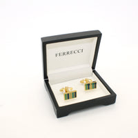 Goldtone Blue Cuff Links With Jewelry Box - FHYINC