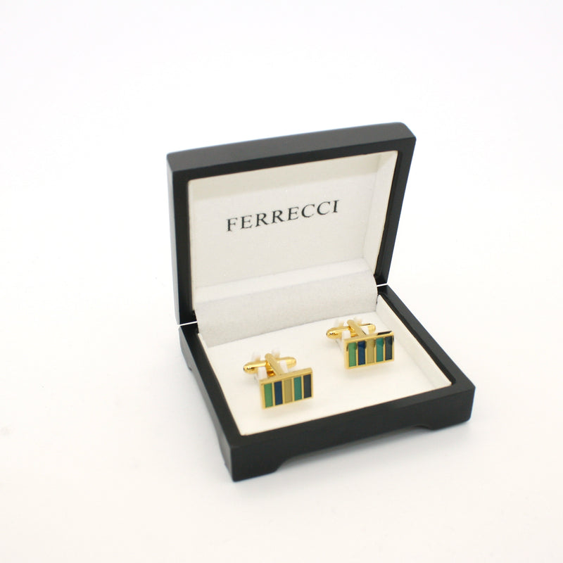 Goldtone Blue Cuff Links With Jewelry Box - FHYINC