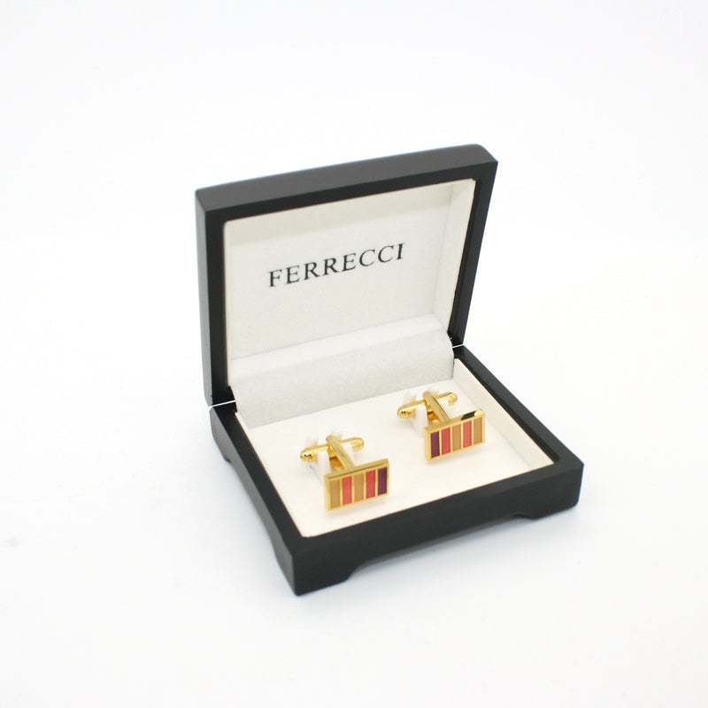 Goldtone Lavender Stripe Cuff Links With Jewelry Box - FHYINC