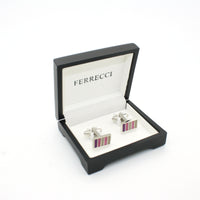 Silvertone Lavender Stripe Cuff Links With Jewelry Box - FHYINC