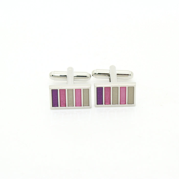 Silvertone Lavender Stripe Cuff Links With Jewelry Box - FHYINC