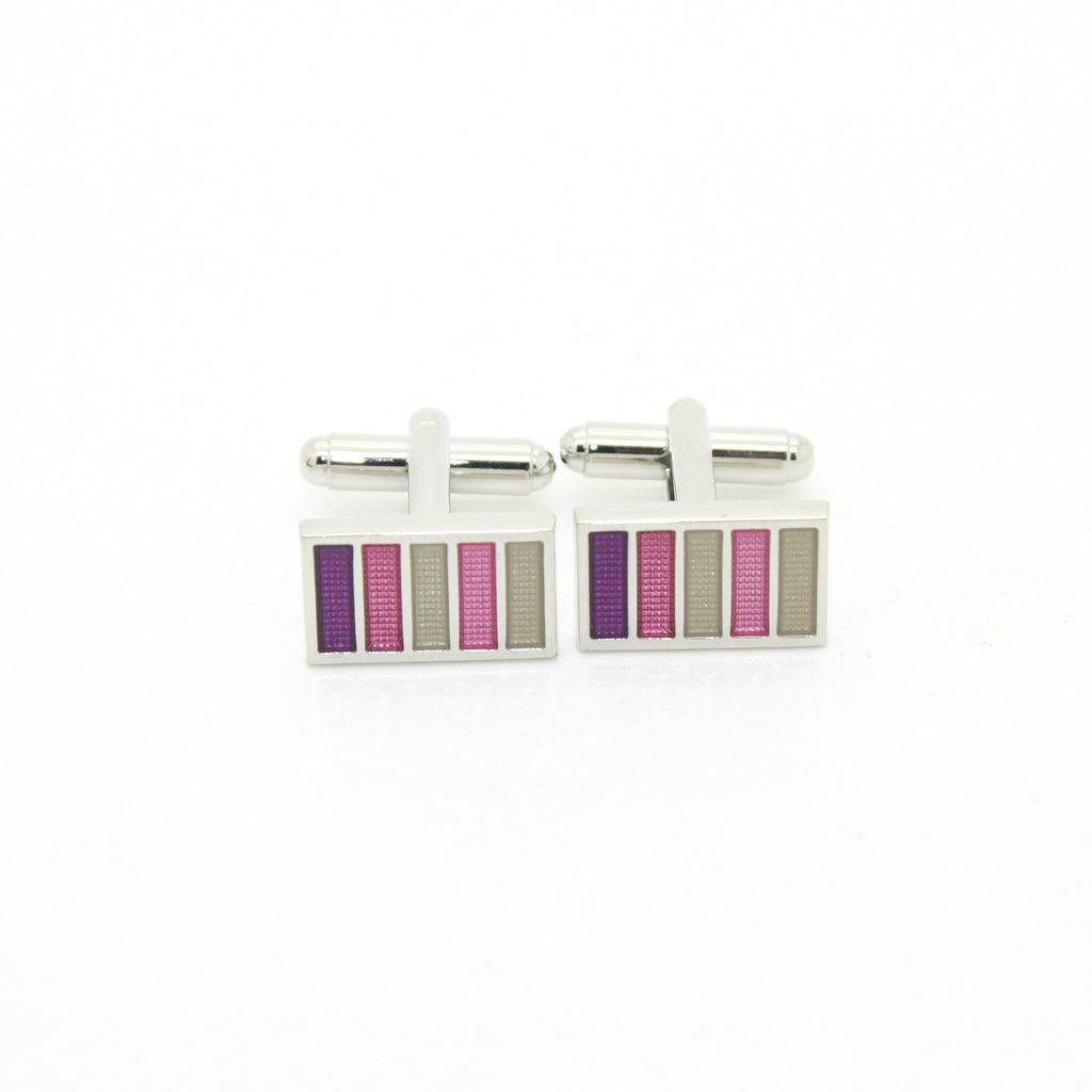 Silvertone Lavender Stripe Cuff Links With Jewelry Box - FHYINC