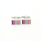 Silvertone Lavender Stripe Cuff Links With Jewelry Box - FHYINC